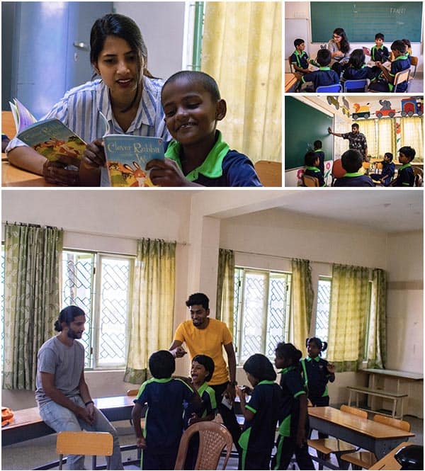 volunteers at Little More Love teaching underprivileged children at Shishu Mandir Bangalore