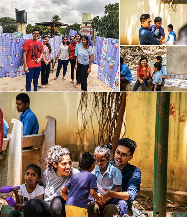 Playing cricket and other games with the children at Nireekshana in Bangalore