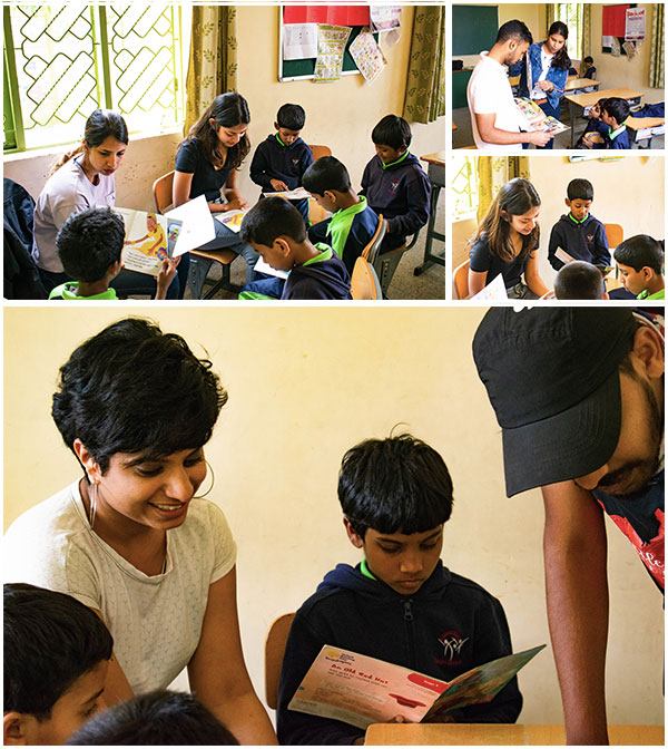 Little More Love volunteers teaching children at a school in Bangalore
