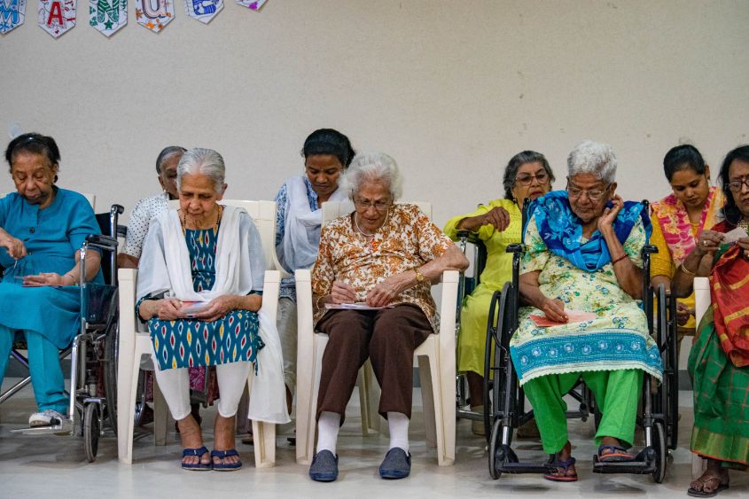 Playing games at an old age home in Bangalore